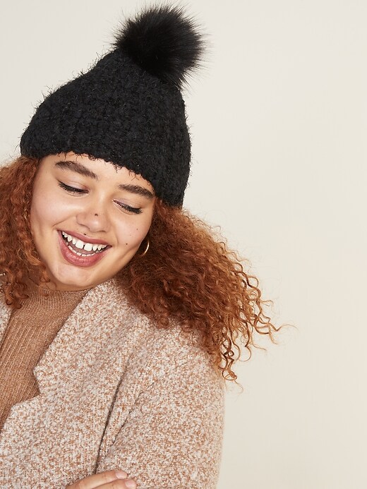 View large product image 1 of 2. Faux-Fur Pom-Pom Beanie for Women