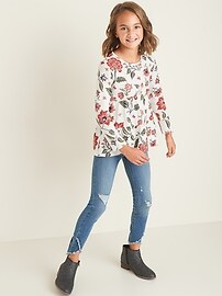 View large product image 3 of 3. Floral-Print Tiered Slub-Knit Top for Girls