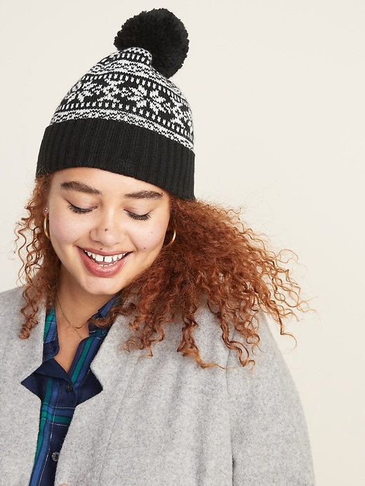View large product image 1 of 2. Fair Isle Pom-Pom Beanie For Women