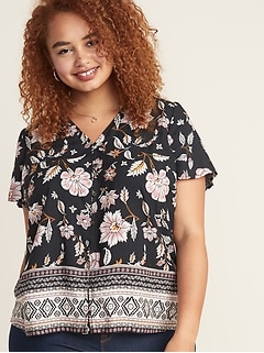 Printed Button-Front Plus-Size Blouse