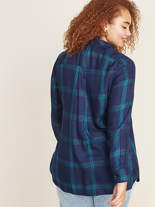 Image number 2 showing, Drapey Flannel No-Peek Plus-Size Tunic Shirt