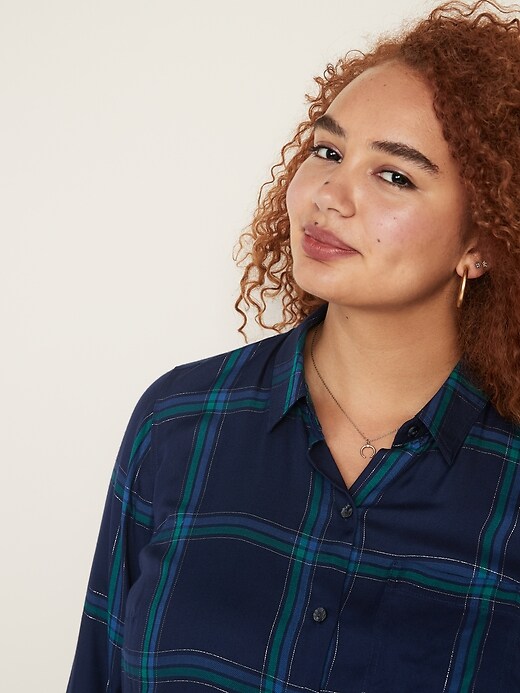Image number 5 showing, Drapey Flannel No-Peek Plus-Size Tunic Shirt