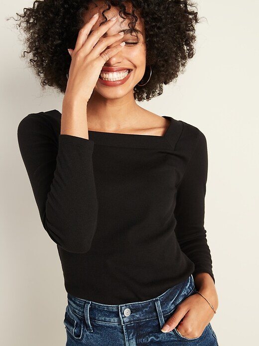 Slim-Fit Square-Neck Rib-Knit Top for Women | Old Navy