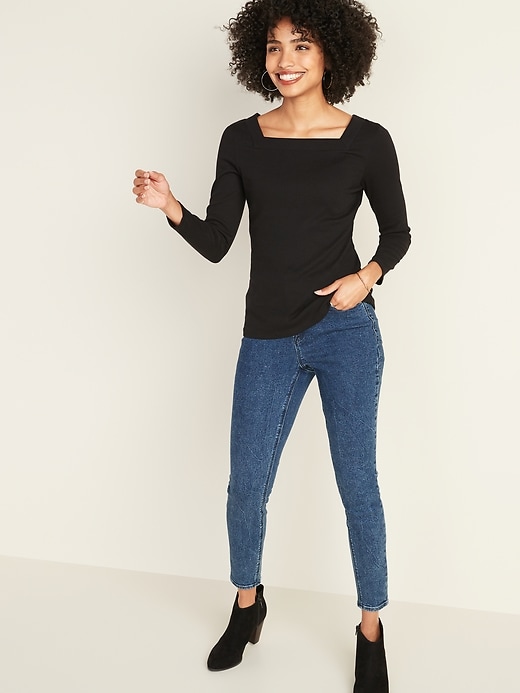 Image number 3 showing, Slim-Fit Square-Neck Rib-Knit Top for Women