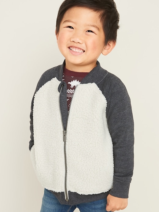 View large product image 1 of 1. Sherpa Zip Bomber Jacket for Toddler Boys