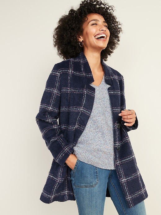 Image number 1 showing, Relaxed Textured Plaid Button-Front Coat for Women