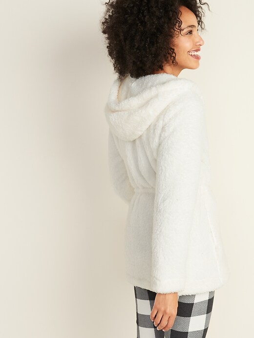 Image number 2 showing, Short Hooded Sherpa Robe for Women
