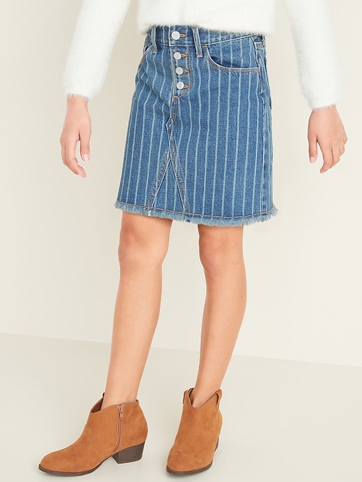 View large product image 1 of 1. High-Waisted Button-Fly Frayed-Hem Jean Skirt for Girls