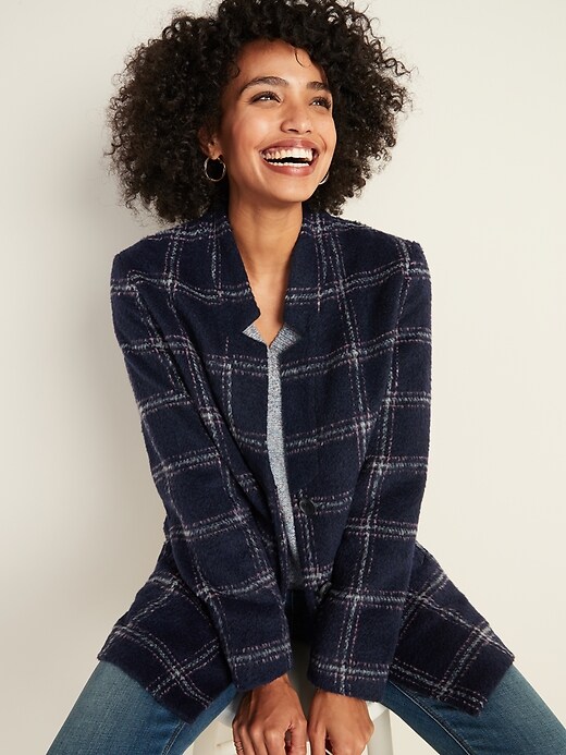 Image number 4 showing, Relaxed Textured Plaid Button-Front Coat for Women