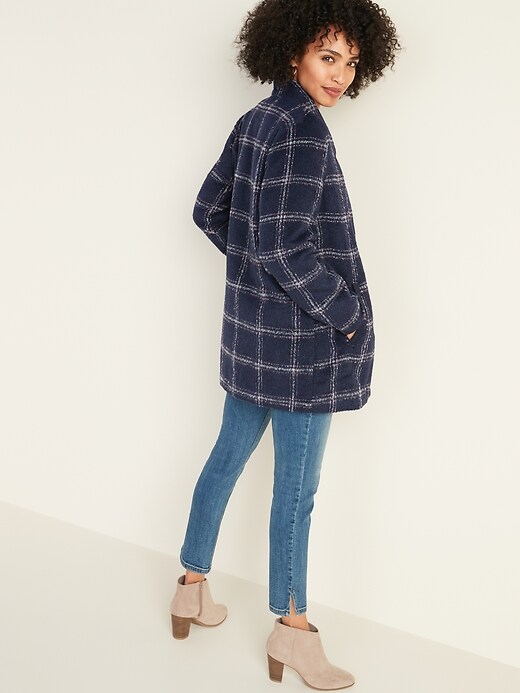 Image number 2 showing, Relaxed Textured Plaid Button-Front Coat for Women