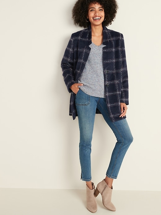 Image number 3 showing, Relaxed Textured Plaid Button-Front Coat for Women