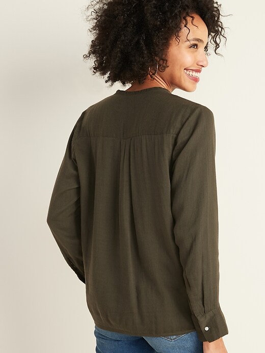 Image number 2 showing, Textured Double-Weave Split-Neck Top for Women