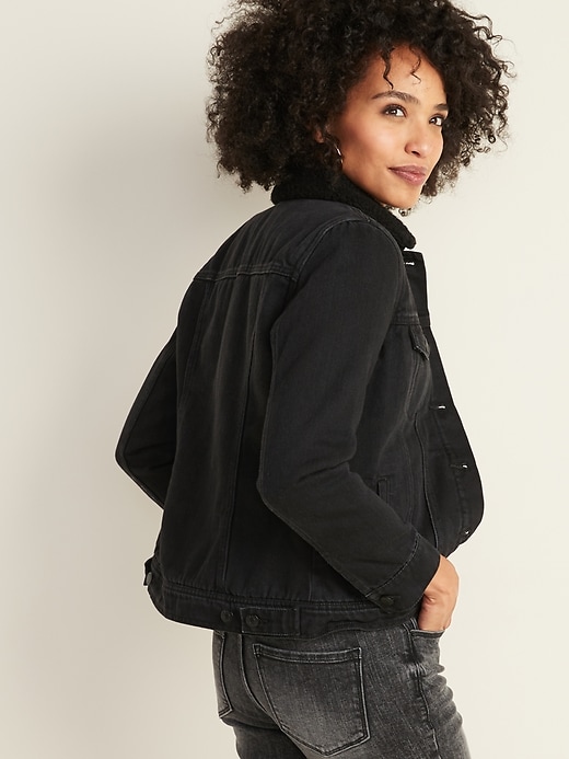 Image number 2 showing, Sherpa-Lined Black Jean Jacket for Women
