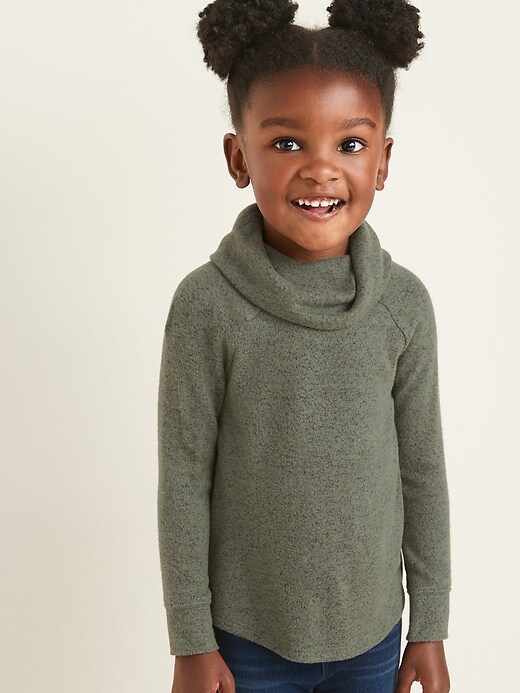 View large product image 1 of 1. Plush-Knit Cowl-Neck Top for Toddler Girls