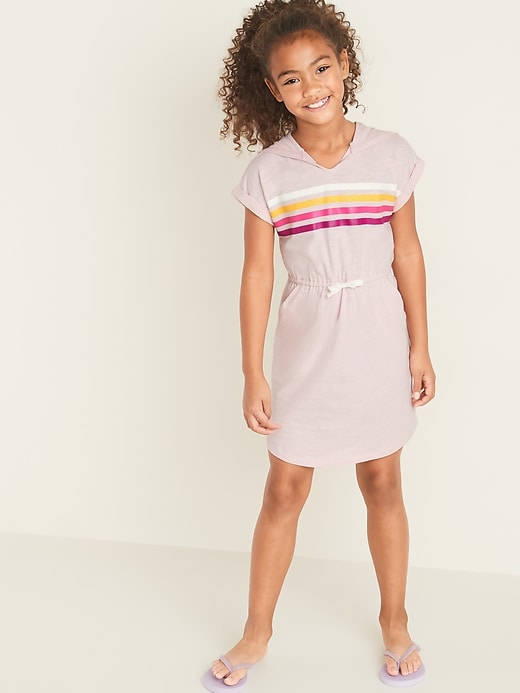 View large product image 1 of 1. Hooded Chest-Stripe Swim Cover-Up for Girls