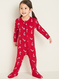View large product image 3 of 4. Candy-Cane Print Performance Fleece Footie Pajama One-Piece for Toddler & Baby