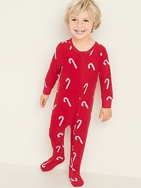 View large product image 4 of 4. Candy-Cane Print Performance Fleece Footie Pajama One-Piece for Toddler & Baby