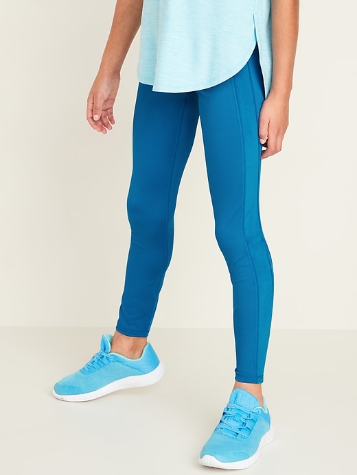 View large product image 1 of 1. Mid-Rise Go-Dry Elevate Velour-Stripe Leggings for Girls