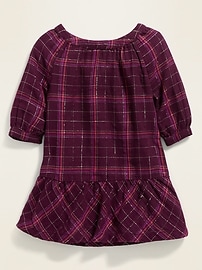 View large product image 3 of 3. Metallic-Plaid Tiered-Hem Swing Dress for Toddler Girls
