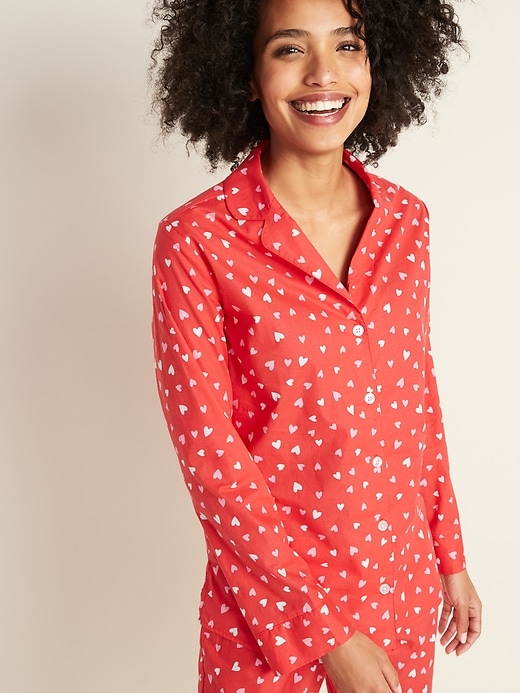 Image number 1 showing, Printed Poplin Pajama Shirt for Women