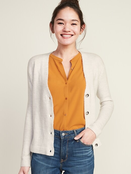 Image number 1 showing, Slouchy Soft-Brushed Button-Front Cardi for Women