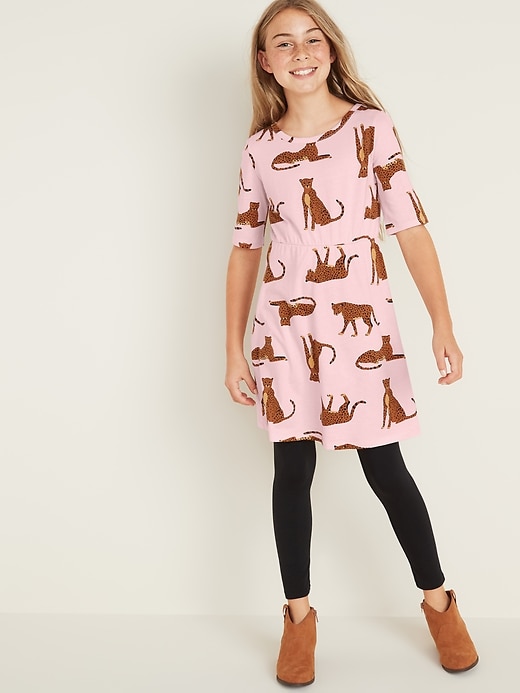View large product image 1 of 4. Fit & Flare 1/2-Sleeve Jersey Dress for Girls
