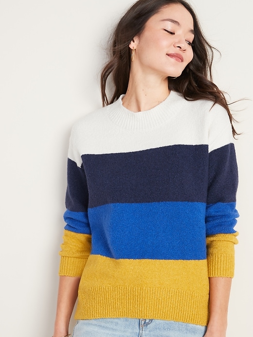 Image number 1 showing, Cozy Color-Block Bouclé Sweater for Women