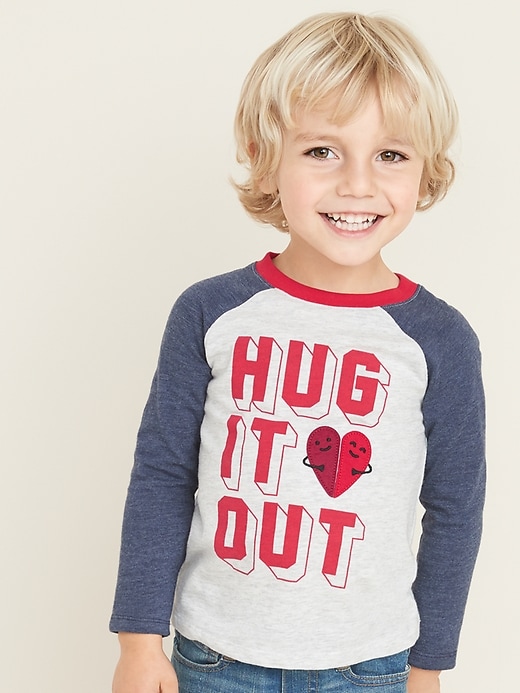 View large product image 1 of 4. Valentine-Graphic Raglan Tee for Toddler Boys