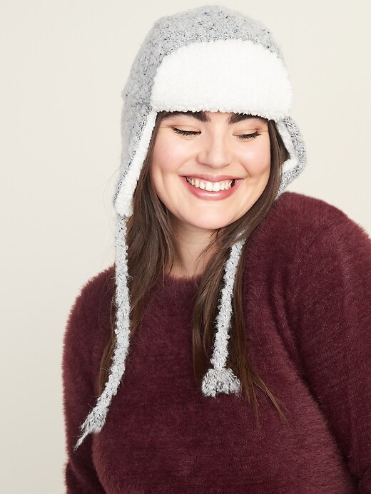 View large product image 1 of 2. Bouclé Sherpa-Lined Trapper Hat for Women