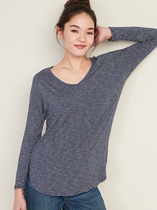 View large product image 1 of 1. Luxe V-Neck Tunic Tee for Women