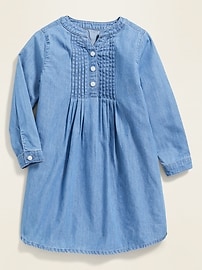View large product image 3 of 3. Pintucked Chambray Popover Shirt Dress for Toddler Girls
