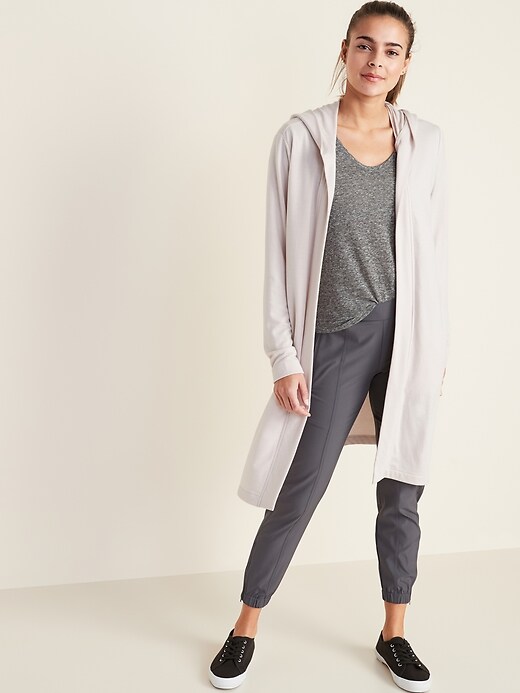 Image number 3 showing, Long Open-Front French Terry Wrap Hoodie for Women