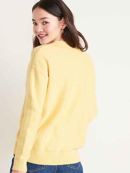 Image number 2 showing, Cozy Bouclé V-Neck Sweater for Women