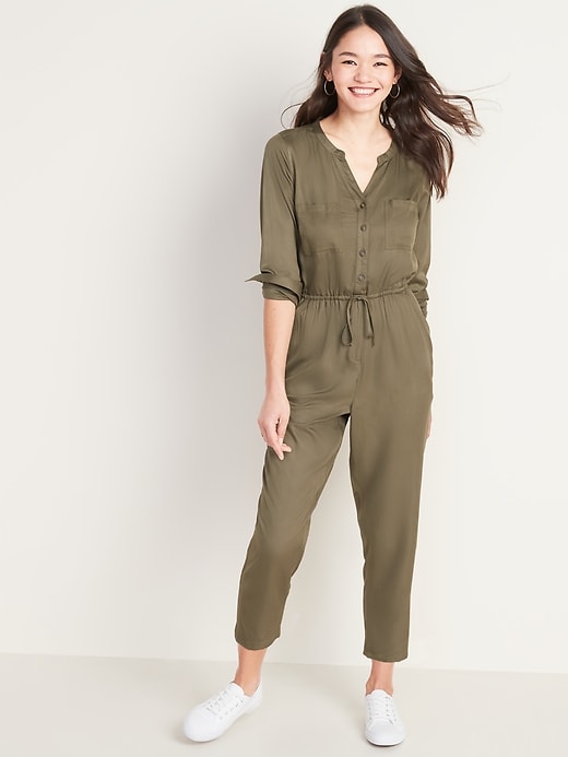 View large product image 1 of 1. Waist-Defined Utility Jumpsuit for Women