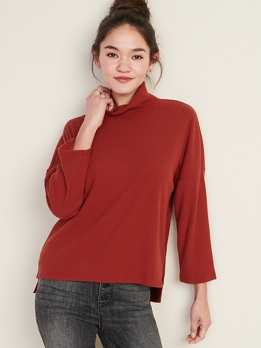 View large product image 1 of 1. Brushed-Knit Mock-Neck Top for Women