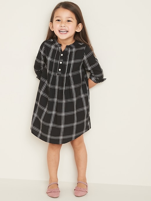 View large product image 1 of 3. Plaid Pintuck A-Line Shirt Dress for Toddler Girls