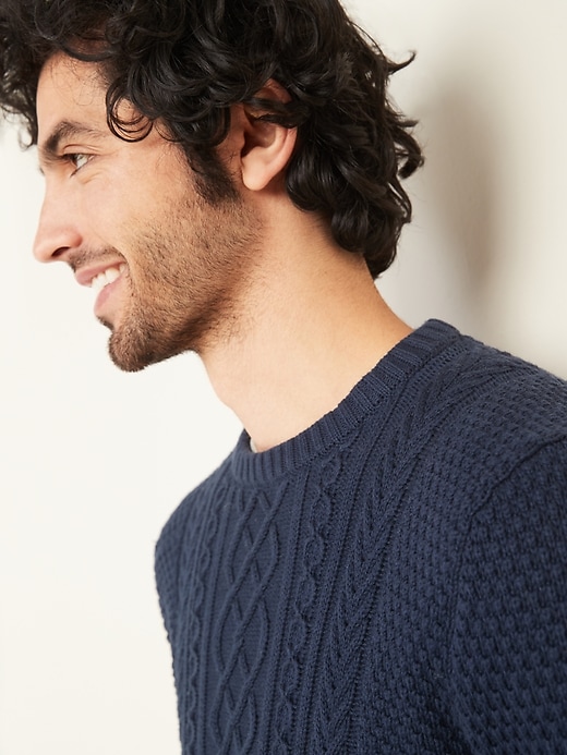 Image number 4 showing, Textured Cable-Knit Crew-Neck Sweater