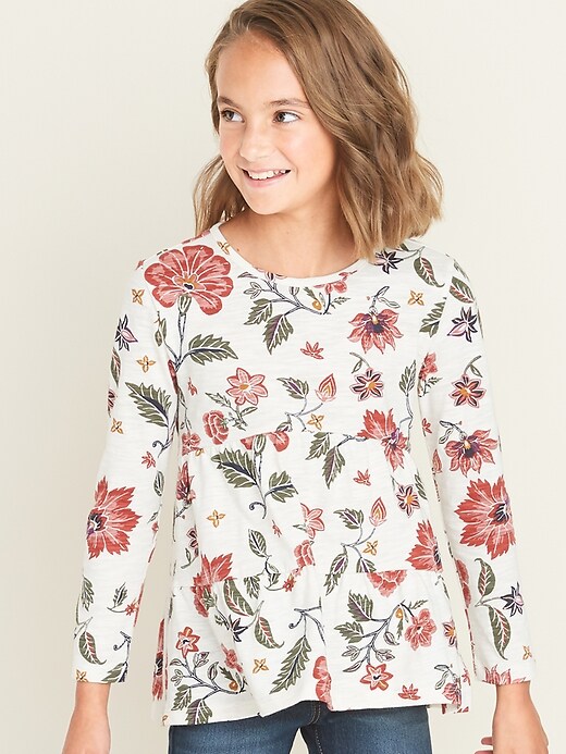 View large product image 1 of 3. Floral-Print Tiered Slub-Knit Top for Girls