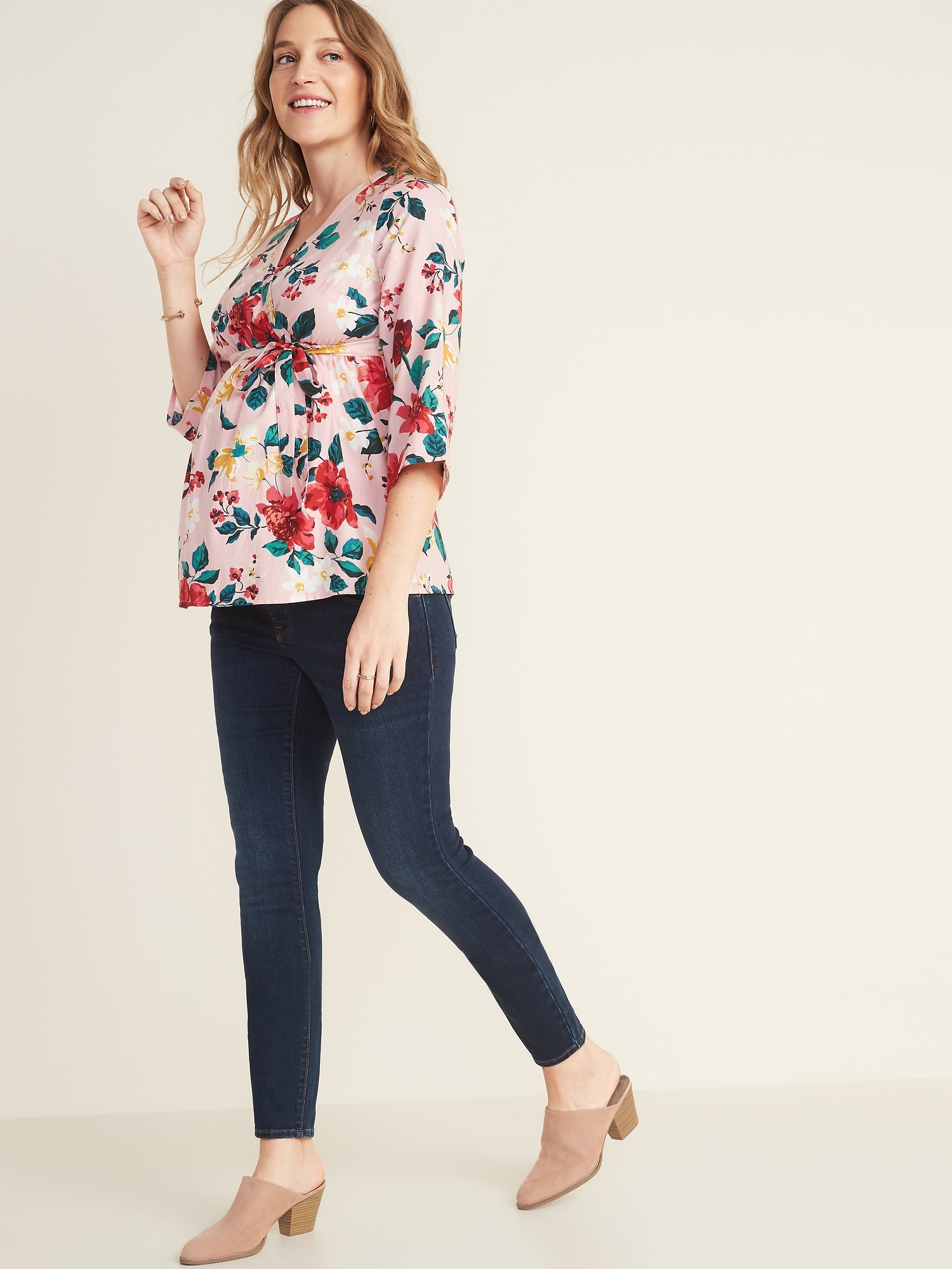 Maternity Wrap-Front Floral Sateen Top | Old Navy
