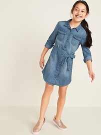 View large product image 3 of 3. Tie-Belt Jean Shirt Dress for Girls