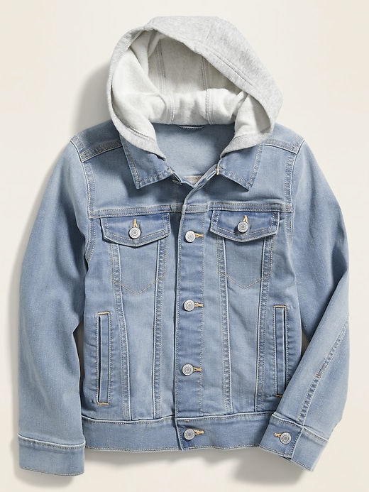 View large product image 1 of 1. Built-In Flex Fleece-Hood Jean Jacket For Boys