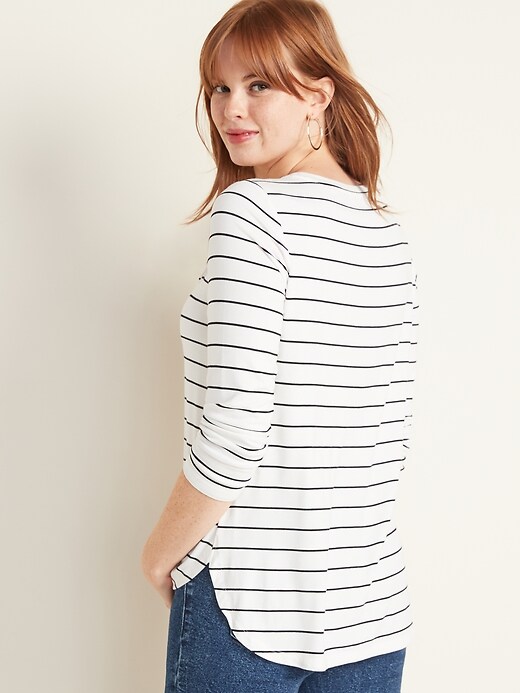 Image number 2 showing, Luxe Long-Sleeve Hi-Lo Hem Striped Tee for Women