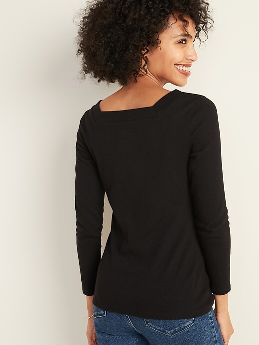 Image number 2 showing, Slim-Fit Square-Neck Rib-Knit Top for Women