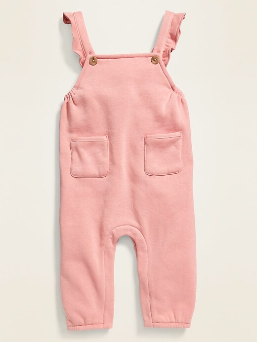 View large product image 1 of 2. Fleece-Knit U-Shaped Ruffle-Strap Overalls for Baby