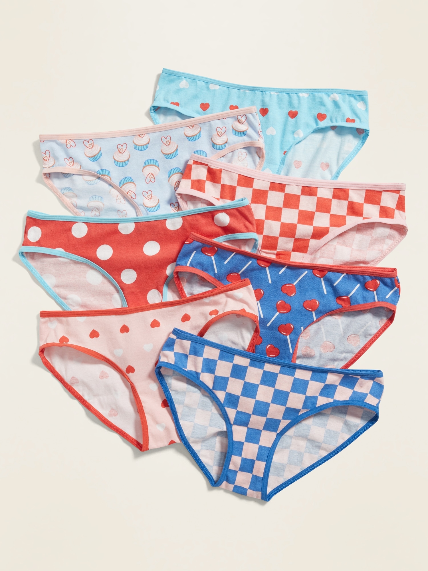Valentine-Print Bikini Underwear 7-Pack for Girls