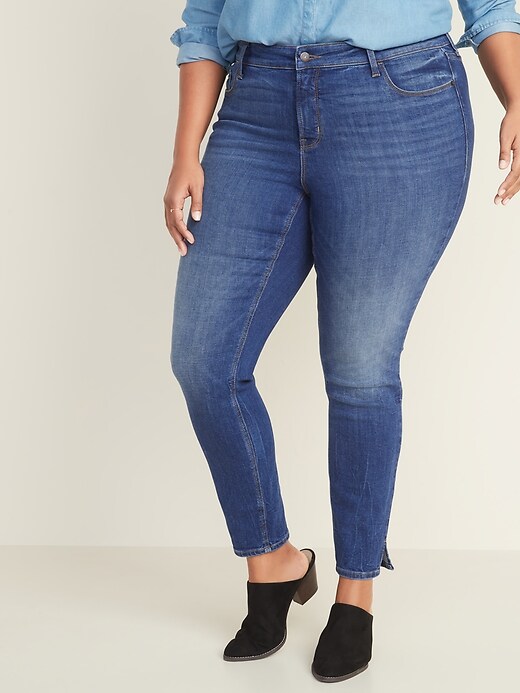 Image number 1 showing, High-Waisted Secret-Slim Pockets Plus-Size Slit-Hem Rockstar Super Skinny Jeans