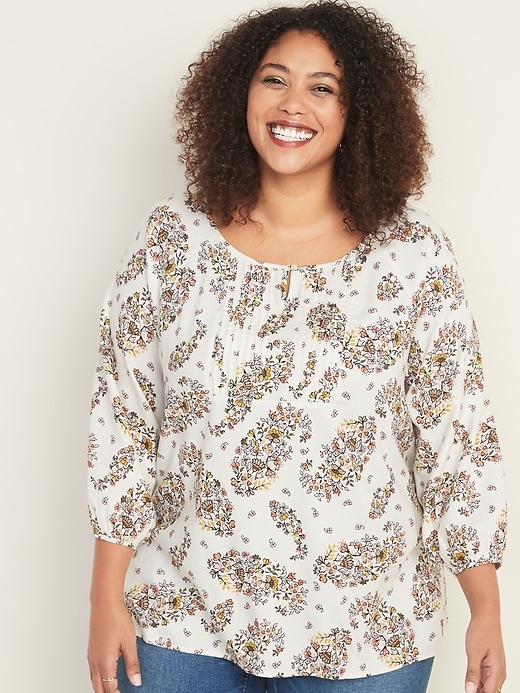 View large product image 1 of 1. Plus-Size Floral Pintuck Blouse