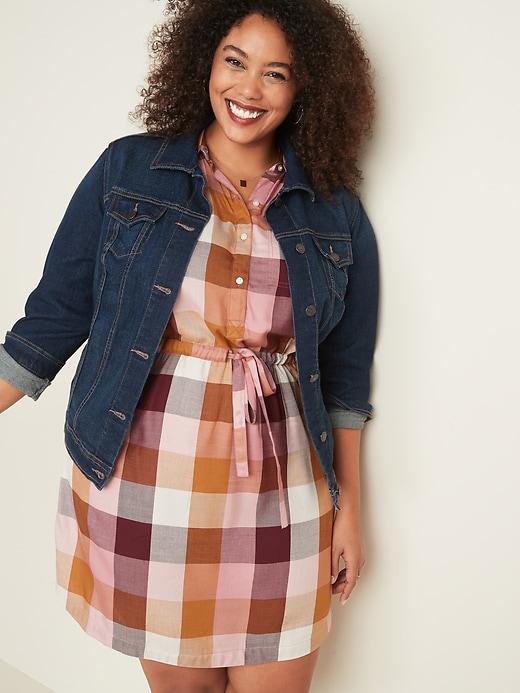 Image number 4 showing, Waist-Defined Plus-Size Plaid Pullover Shirt Dress