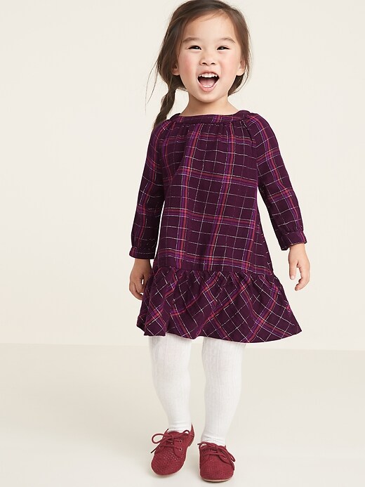 View large product image 1 of 3. Metallic-Plaid Tiered-Hem Swing Dress for Toddler Girls