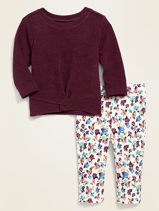 View large product image 1 of 2. Plush-Knit Twist-Front Top & Printed Leggings Set for Baby